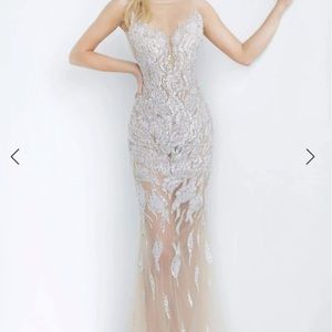 Beautiful Jovani Embellished Mesh Bateau Gown
